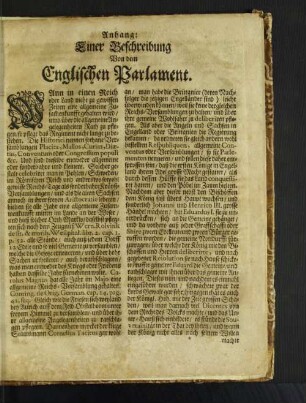 Anhang: Einer Beschreibung Von dem Englischen Parlament.