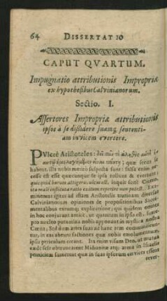 Caput Quartum. Impugnatio attributionis Impropriae ex hypothesibus Calvinianorum.