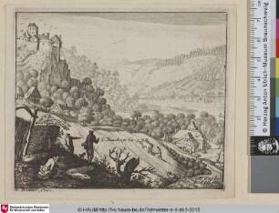[Felder vor einem bergigen Panorama mit einem Fluss; Fields before mountainous Panorama with a River]