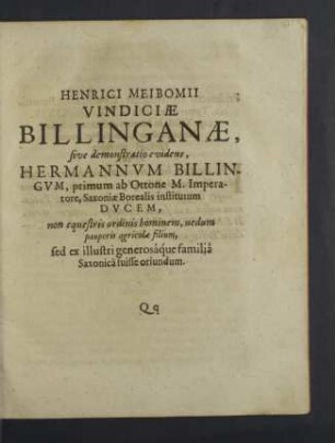 Henrici Meibomii Vindiciae Billinganae