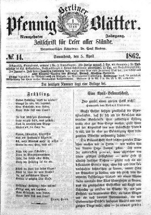 No. 14, Sonnabend, den 5. April