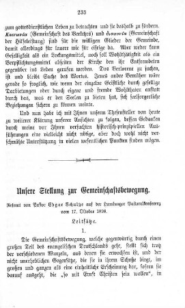 Unsere Stellung zur Gemeinschaftsbewegung.