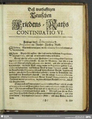 Deß warhafftigen Teutschen Friedens-Raths Continuatio VI.