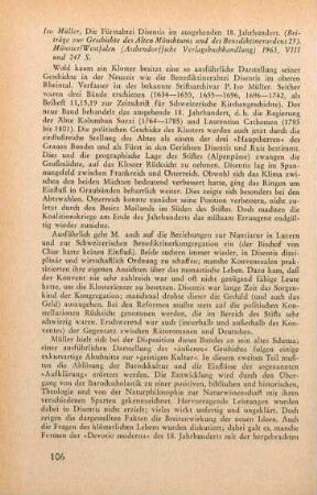 106-107 [Rezension] Müller, Iso, Die Fürstabtei Disentis im ausgehenden 18. Jahrhundert