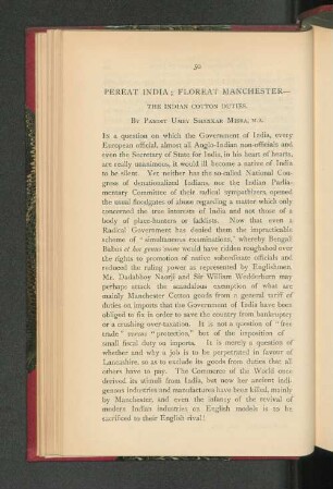 Pereat India. Floreat Manchester. The Indian Cotton Duties.