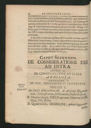 Caput Secundum. De Consideratione Dei Ad Intra.