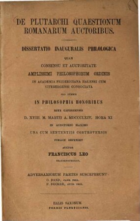 De Plutarchi quaestionum Romanarum auctoribus