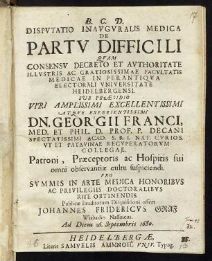 Disputatio Inauguralis Medica De Partu Difficili