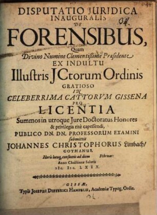 Disp. iur. inaug. de forensibus