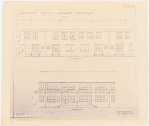 Gesamtbebauungsplan Ankara Ankara Kooperatifi. Haustypen: (Lichtpause von Inv.Nr. 23238): Typ C1, CEYHAN, Reihenhaus 4 Zimmer, Rückansicht, Vorderansicht 1:50