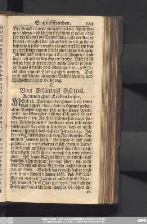 C. Vom Erkäntniß Gottes. Kennen gut, Lieben besser.