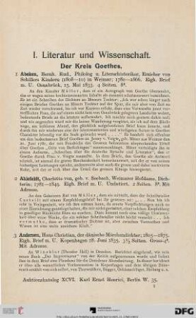I. Literatur und Wissenschaften (Nr. 1-580)