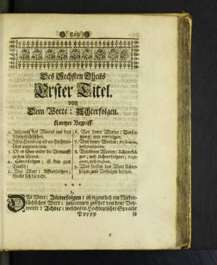 [Erster Titel.- Sechster Titel.]
