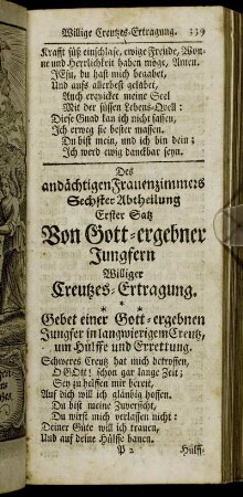 ...Erster Satz Von Gott-ergebner Jungfern Williger Creutzes-Ertragung.