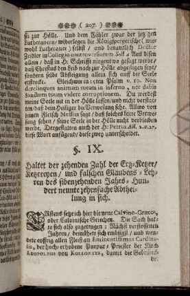 §. IX. Haltet der zehenden Zahl der Ertz-Ketzer, Ketzereyen, und falschen Glaubens-Lehren des sibenzehenden Jahrs-Hundert neunte zehenfache Abtheilung in sich.