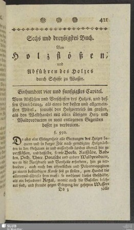 Sechs und dreyßigstes Buch. Von Holzfloeßen, und Abführen des Holzes durch Schiffe zu Wasser