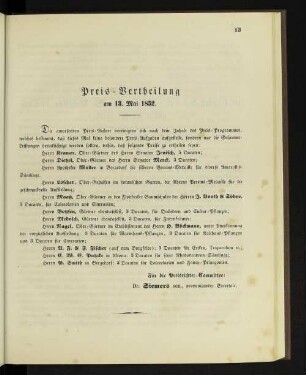 Preis-Vertheilung am 13. Mai 1852.