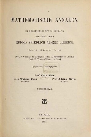 Mathematische Annalen. 38. 1891