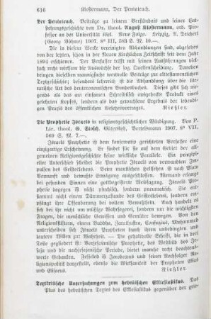 616-617 [Rezension] Fuchs, Alois, Textkritische Untersuchungen zum hebräischen Ekklesiastikus