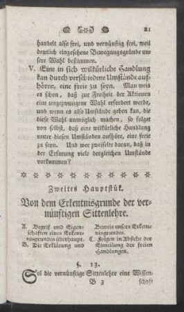 Zweites Hauptstük. Von dem Erkentisgrunde der vernünftigen Sittenlehre