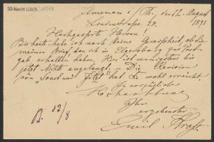 Brief an B. Schott's Söhne : 12.08.1891