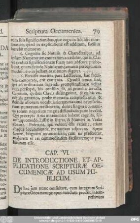Cap. VI. De Introductione Et Applicatione Scripturae Oecumenicae Ad Usum Publicum.