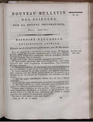 Nouveau Bulletin des Sciences, par la Société Philomatique. Paris. Avril 1811., 43