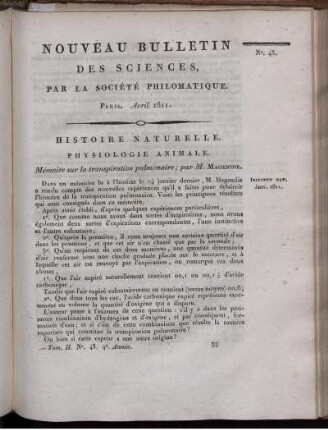Nouveau Bulletin des Sciences, par la Société Philomatique. Paris. Avril 1811., 43
