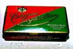 Blechdose für 100 Stück "Catania Cigaretten, WERNER ALEX. MÜLLER, CIGARETTEN-FABRIK DRESDEN"