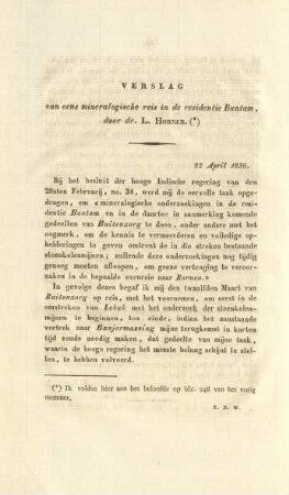Verslag van eene mineralogische reis in de residentie Bantam, door dr. L. Horner