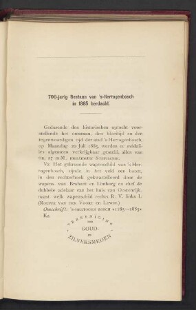 700-jarig Bestaan van 's-Hertogenbosch in 1885 herdacht