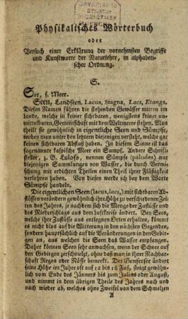 Physikalisches Wörterbuch oder Versuch einer Erklärung der vornehmsten Begriffe und Kunstwörter der Naturlehre : mit kurzen Nachrichten von der Geschichte der Erfindungen und Beschreibungen der Werkzeuge begleitet ; in alphabetischer Ordnung, 4. Von See bis Z