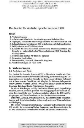 Das Institut fur deutsche Sprache im Jahre 1998