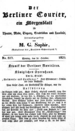 No. 819, Montag, den 26. October 1829