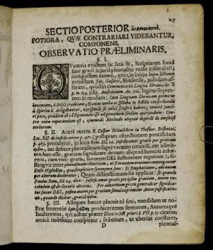 Sectio Posterior ... . Potiora, Quæ Contrariari Videbantur, Componens. Observatio Præliminaris.
