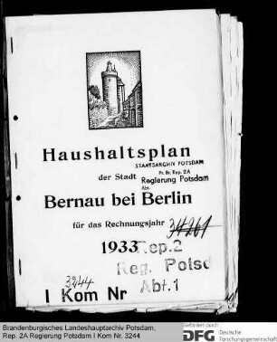 Haushaltsplan der Stadt Bernau für das Rechnungsjahr 1933