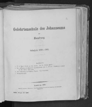 Gelehrten des Johanneums zu Hamburg. Schuljahr 1880-1881.