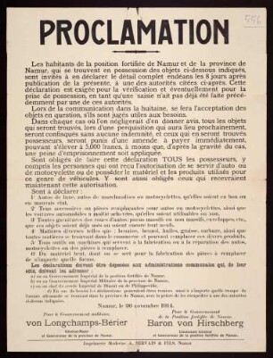 "Proclamation" über die Anmeldepflicht von Fahrzeugen, Fahrzeugzubehör und Ersatzteilen