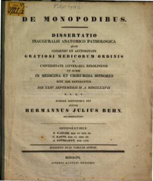 De monopodibus : Diss. inaug. anat. pathol. ; cum II. tab. aen.
