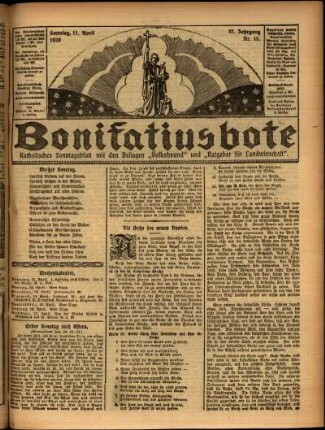 Erste Ausgabe vom Sonntag, den 11. April 1920.