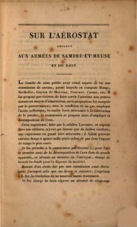 Sur l'aérostat employé aux armées de Sambre-et-Meuse et du Rhin