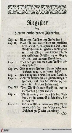Register der hierinn enthaltenen Materien