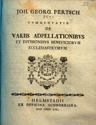 Commentatio de variis adpellationibus et divisionibus beneficiorum ecclesiasticorum
