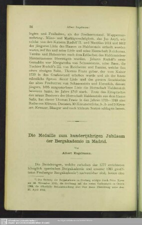 Die Medaille zum hundertjährigen Jubiläum der Bergakademie in Madrid