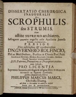 Dissertatio Chirurgica Inauguralis De Scrophulis seu Strumis