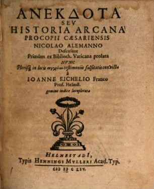 Anekdota Seu Historia Arcana Procopii Caesariensis
