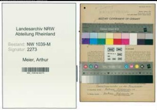Entnazifizierung Arthur Meier , geb. 29.11.1899 (Lehrer)