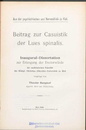 Beitrag zur Casuistik der Lues spinalis