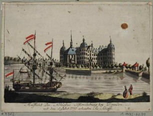 Schloss Moritzburg nach Nordosten, mit Segelschiff