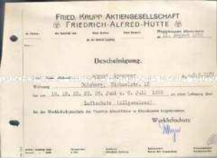 Bescheinigung über die Teilnahme an einem Luftschutzlehrgang